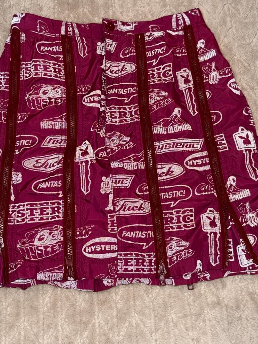Hysteric Glamour Magenta Logo-Print Zip Panel Mini Skirt